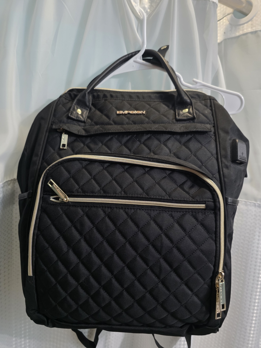 Quilted Black Women's Backpack Tote